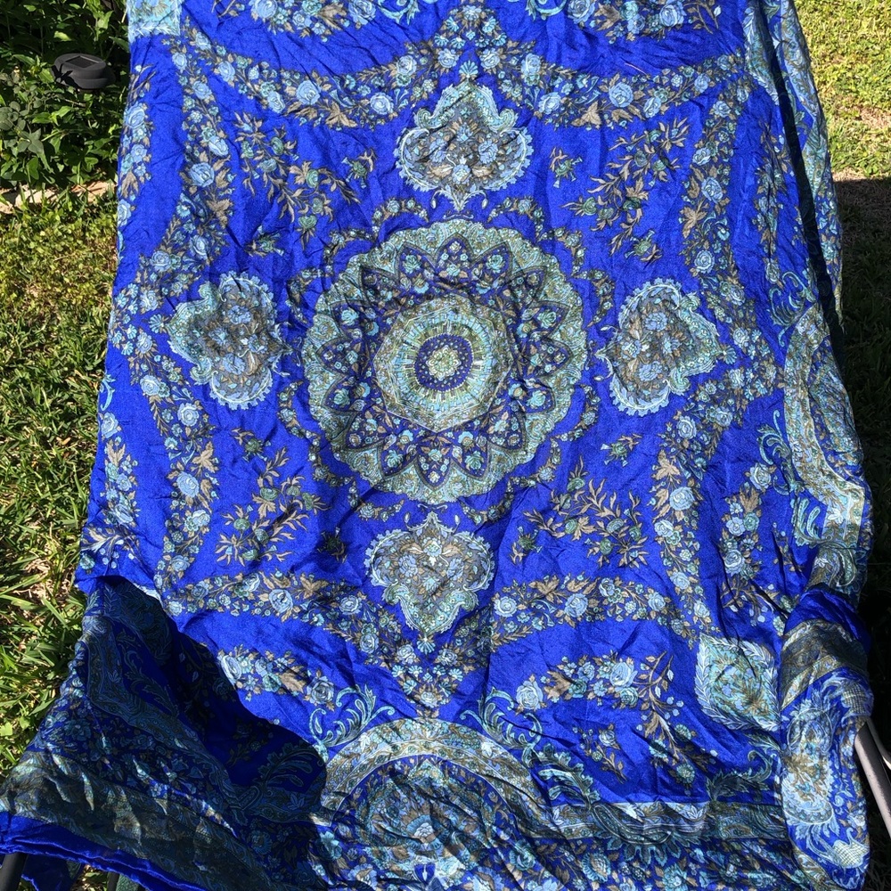 Floral Blue Silk Scarf 42”x44” - Picture 1 of 8